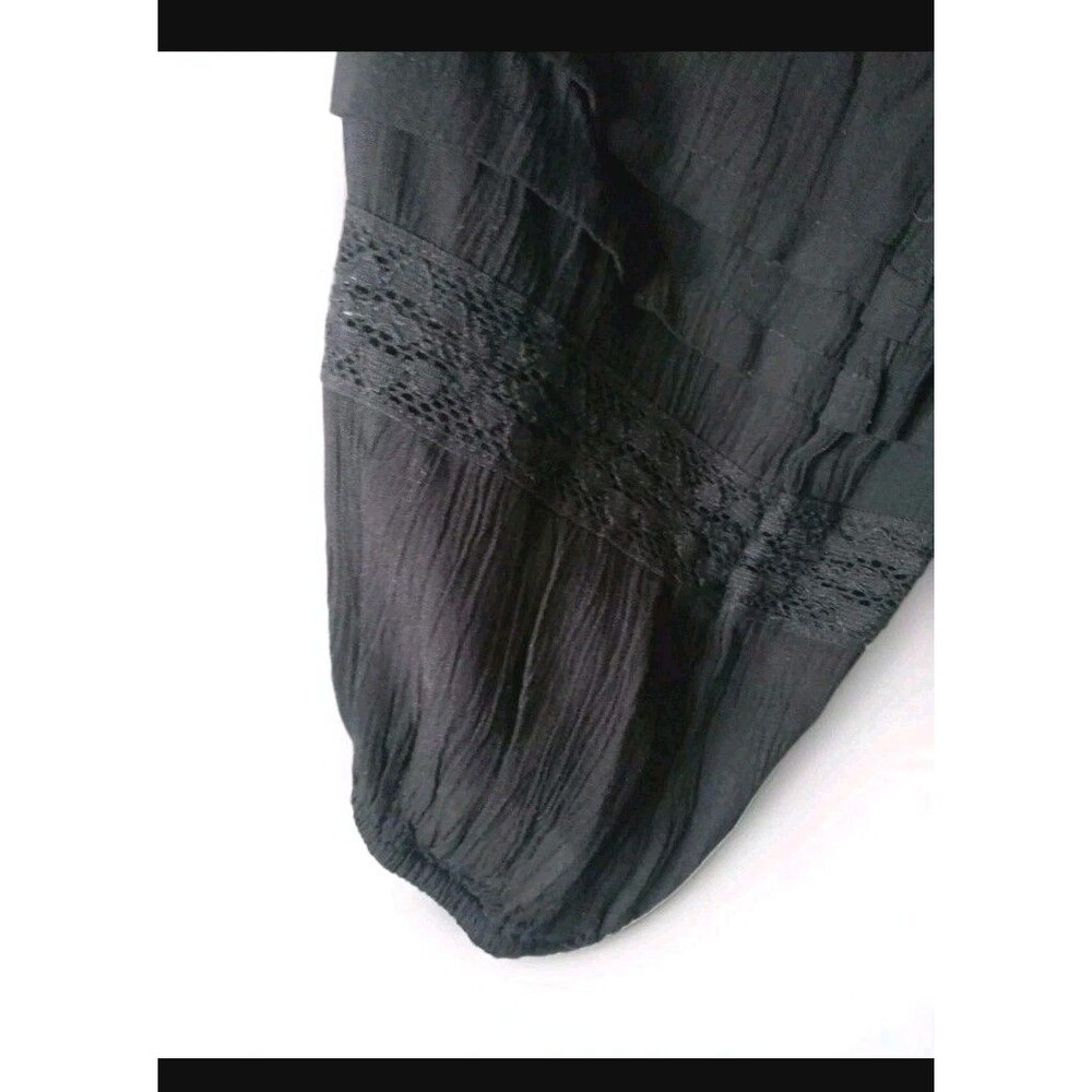 American Eagle Blouse Black  Embroidered Floral Open Back Neck Tie Size Small - Picture 7 of 7
